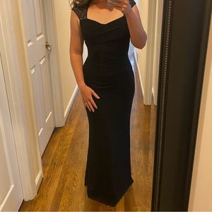 Lauren Ralph Lauren Size 8 Medium Black Long Formal Dress Gown Ruched Prom